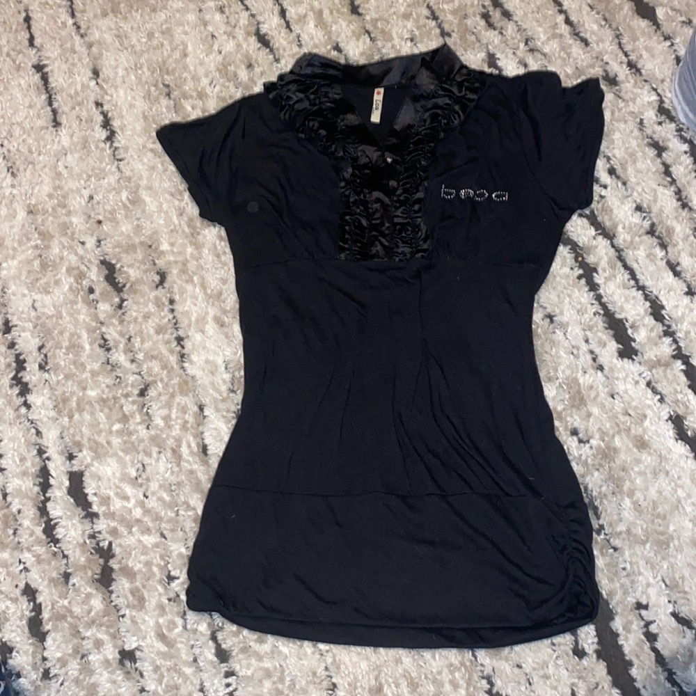 Bebe bedazzled ruffled blouse like top (DESCRIPTION)